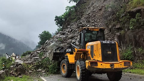 A JCB machine clearing a landslide (Photo | Special arrangement)
