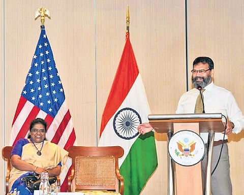 US Consul General Chris Hodges speaks at an event at IIT Madras