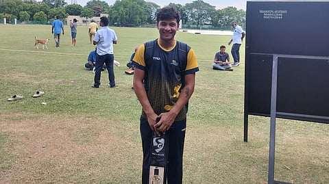 Innesh Mahajan at the Murugappa Ground during the All India Buchi Babu Invitation Tournament