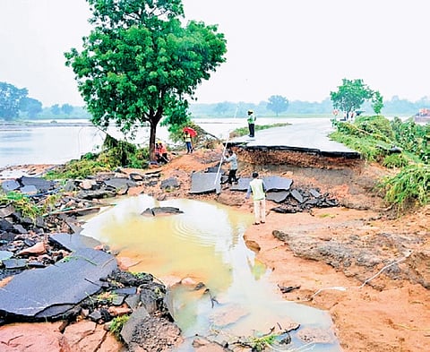 The damaged Yellareddy road due to floods