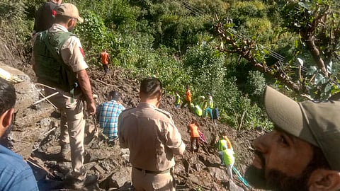 Search and rescue operation underway at an affected area after a cloudburst, in Ramban district, Jammu and Kashmir, Saturday, Aug. 30, 2025.