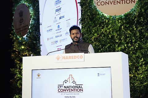 Civil Aviation Minister Ram Mohan Naidu addressing the gathering of real estate stakeholders at the 17th NAREDCO Convention on 31 Aug, 2025.