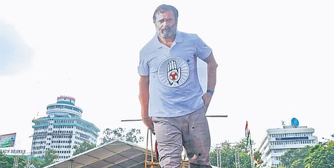 A cutout of Congress leader Rahul Gandhi at Gandhi Maidan in Patna on Sunday.