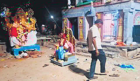 The Vinayagar temple at Beerjeypalli village on Sunday night.