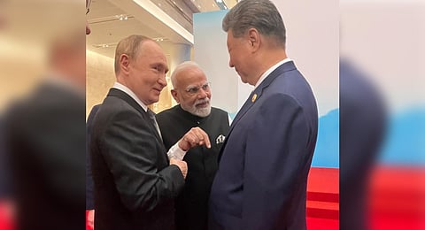 President Putin, PM Modi and President Xi at the SCO meeting