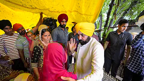 Punjab Chief Minister Bhagwant Mann during a visit to flood-affected areas in Sub-Division Tanda, Punjab.