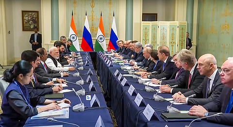Prime Minister Narendra Modi with Russian President Vladimir Putin during a bilateral meeting on the sidelines of the SCO Summit, in China.