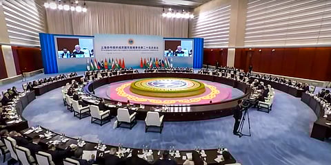 Prime Minister Narendra Modi, Russian President Vladimir Putin, Chinese President Xi Jinping, and other world leaders attend the Shanghai Cooperation Council (SCO) Members Session in Tianjin, China.