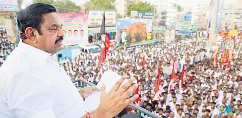 AIADMK general secretary Edappadi K Palaniswami addressing a public gathering at Melur in Madurai on Tuesday
