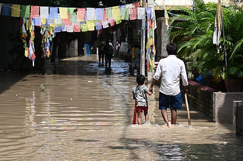 A low-lying area at the Yamuna floodplain at Monastery Market, in New Delhi, Wednesday, Sep. 03, 2025.