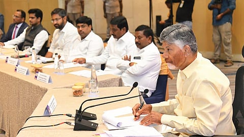 Chief Minister N Chandrababu Naidu addressing the East Coast Maritime Logistics Summit in Visakhapatnam on Tuesday