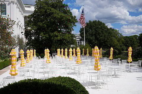 The Rose Garden of The White House is seen from the Colonnade Tuesday, Sept. 2, 2025, in Washington.