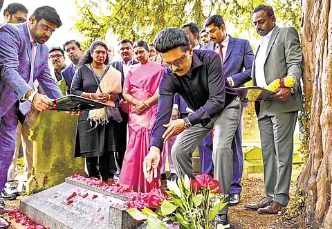 Chief Minister MK Stalin paid homage at the grave of Tamil scholar G U Pope at Oxford in England on Friday. In a post on X, Stalin recalled that the late scholar came to Tamil Nadu at the age of 19 and developed an everlasting love for Tamil. “Pope translated works like Thirukkural to spread the beauty of Tamil,” he said.