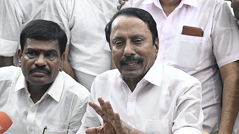 MLA KA Sengottaiyan Addressing reporters at the party office in Gopichettipalayam.