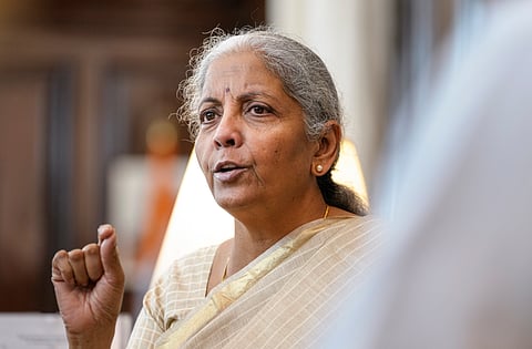 Union Finance Minister Nirmala Sitharaman during an interview with PTI, in New Delhi, Saturday, Sept. 6, 2025.