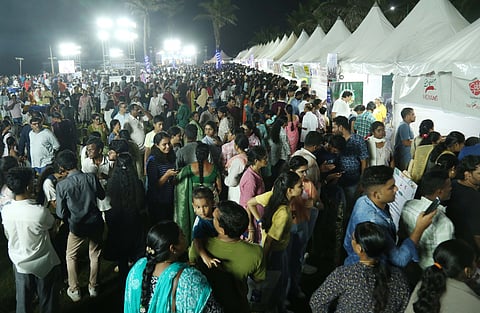 Huge crowds gathered on the first day of the food festival at MGM Grounds on Beach Road in Visakhapatnam on Friday.