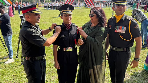 Lt Parul Dhadwal with her family after being commissioned (Photo | Special arrangement)
