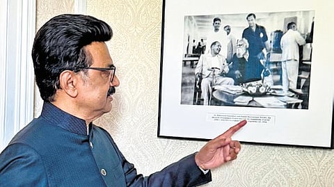 CM Stalin at the house where Ambedkar had stayed when he was a student.
