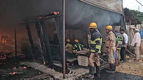 Fire and rescue personnel from Vaniyambadi, assisted by the town police, rushed to the spot and battled the flames for nearly three hours.