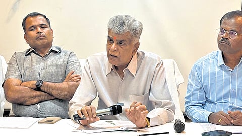 A Sakthivel, vice-chairman of AEPC, addressing the media in Tiruppur