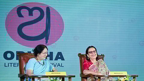 Consultant and Author Lipika Bhushan in conversation with writer and translator Rakhshanda Jalil and Mini Krishnan, Editor of Literary Translations during the session Translating India: The Multicultural Country at OLF in Bhubaneswar on Saturday.