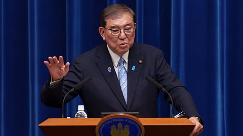Japan's Prime Minister Shigeru Ishiba speaks during a press conference at the Prime Minister’s office in Tokyo.