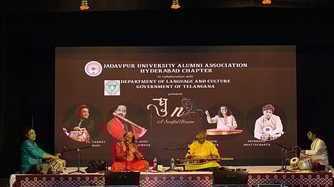 Pt Tanmoy Bose, Pt Ronu Majumdar, Pt Debashish Bhattacharya and Subhasis Bhattacharya performing at Ravindra Bharathi Auditorium