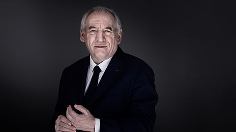 France's Prime Minister Francois Bayrou poses in his office at the hotel Matignon, French Prime minister's official residence, in Paris on September 6, 2025.