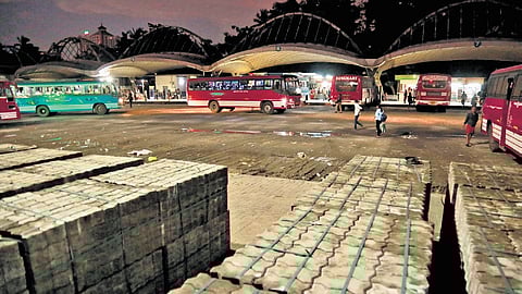 The new interlocking tiles that were brought to the site for the repair of the carriageway at Vyttila Hub.