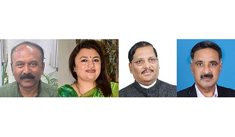 Newly nominated members to the Karnataka Legislative Council (from top), Shivakumar K, Dr Arathi Krishna, FH Jakkappanavar, and Ramesh Babu.