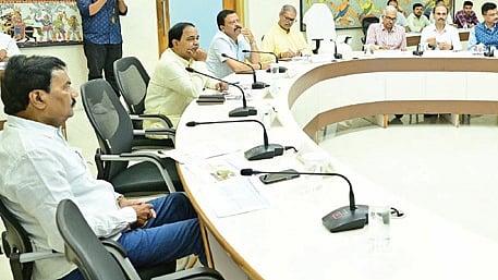 Deputy CM KV Singh Deo chairing the inter-ministerial meeting in Bhubaneswar.