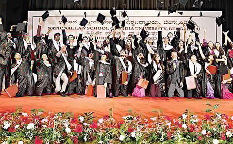 NLSIU graduates celebrate during the institute’s 33rd annual convocation on Sunday.