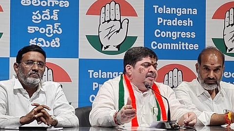 Transport Minister Ponnam Prabhakar addresses the media at Gandhi Bhavan in Hyderabad on Monday