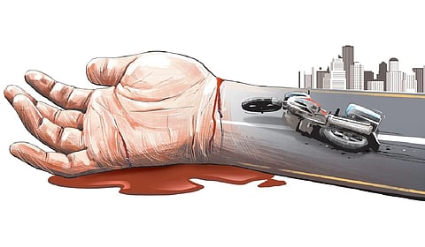 The police said the duo was travelling from Tambaram to Kancheepuram when the cow strayed onto the flyover.