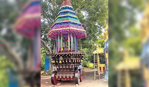 The temple car festival draws devotees from neighbouring villages.