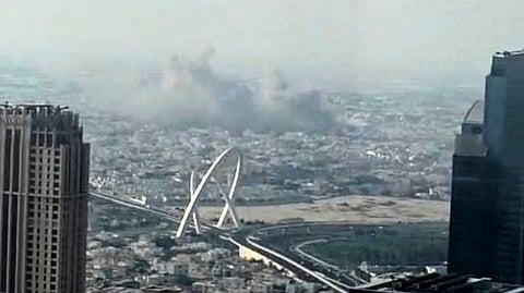 Smoke rises from an explosion, allegedly caused by an Israeli strike, in Doha, Qatar, on Tuesday, Sept. 9, 2025.