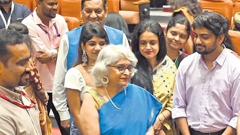 NIMHANS Director Dr Prathima Murthy interacts with students