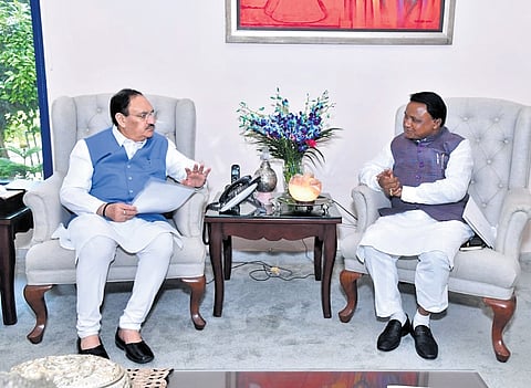 CM Majhi with national BJP president and Union Health minister JP Nadda.