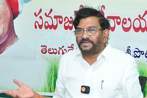 Sarvepalli MLA Somireddy Chandramohan Reddy addressing the media at NTR bhavan in Nellore city.