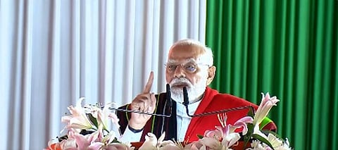 Prime Minister Narendra Modi during laying of foundation stone and inauguration of development works, in Churachandpur, Manipur.