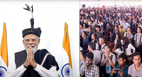 In this screengrab from a video posted on Sept. 13, 2025, Prime Minister Narendra Modi during laying of foundation stone and inauguration of development works via video conferencing, in Aizawl,