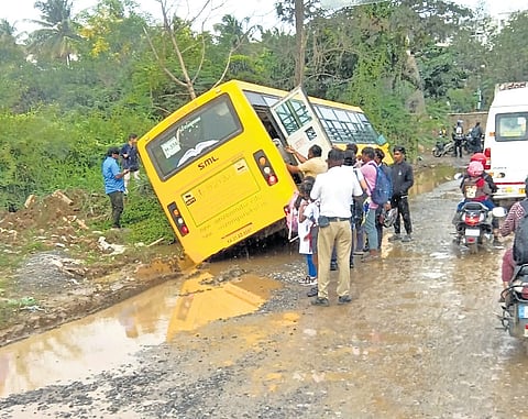 A week after a school van landed in a ditch on Panathur Road, prompting residents to protest over pothole-filled roads.