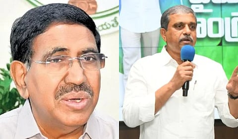 Municipal Administration and Urban Development Minister Dr P Narayana (L) and YSRCP senior leader Sajjala Ramakrishna Reddy.
