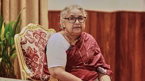 Former Supreme Court Chief Justice Sushila Karki attends her swearing-in ceremony as interim prime minister at the presidential residence in Kathmandu, Nepal, Friday, Sept. 12, 2025.