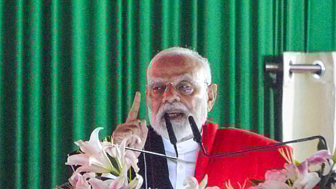 Prime Minister Narendra Modi during laying of foundation stone and inauguration of development works, in Churachandpur, Manipur, Saturday, Sept. 13, 2025.