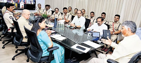 Chief Minister Nara Chandrababu Naidu holds a review meeting with the district SPs on Saturday.