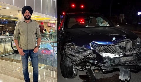 Deputy Secretary in the Department of Economic Affairs, Ministry of Finance, Navjot SIngh (L); the BMW car involved in the accident.