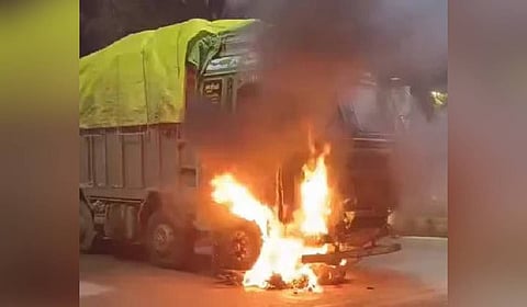 Indore police claimed that the truck caught fire possibly due to multiple hits, unconfirmed reports suggested that angry residents may have set it afire.