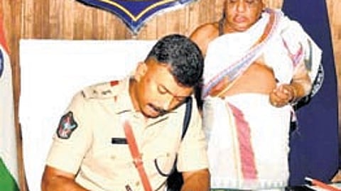 SP Harshavardhan Raju takes charge at the District Police Office (DPO) of Ongole on Sunday.