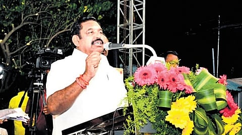 AIADMK general secretary Edappadi K Palaniswami addressing a public meeting in Chennai
